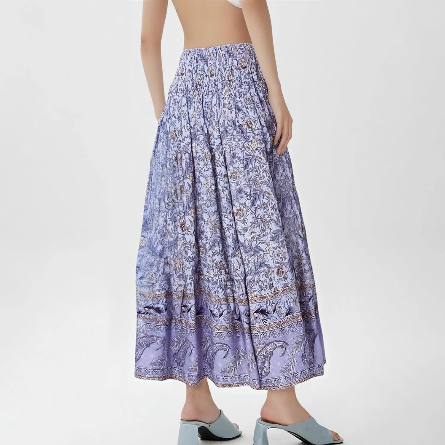 Flowy Maxi Skirts for Women Summer Drawstring Elastic A Line Skirt Business Tiered Pleated Skirt Long