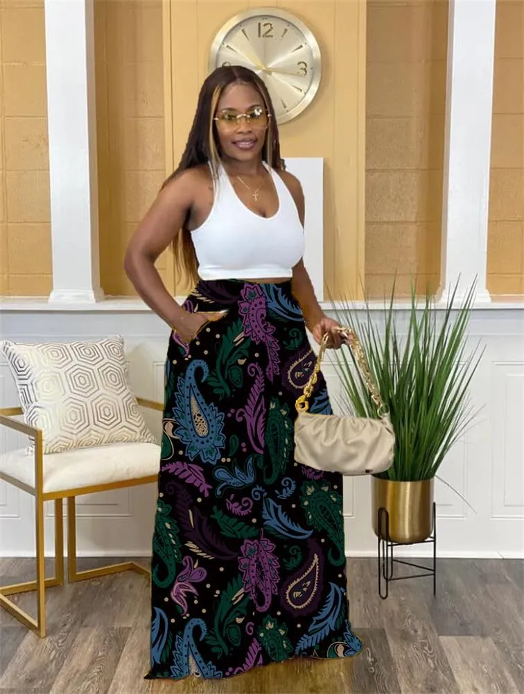 Flowy Pants for Women Casual High Waisted Wide Leg Palazzo Pants Trousers with Pocket Plus Size