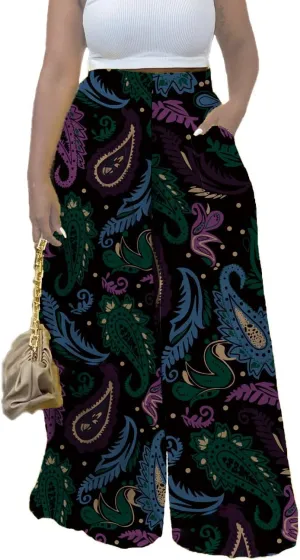 Flowy Pants for Women Casual High Waisted Wide Leg Palazzo Pants Trousers with Pocket Plus Size