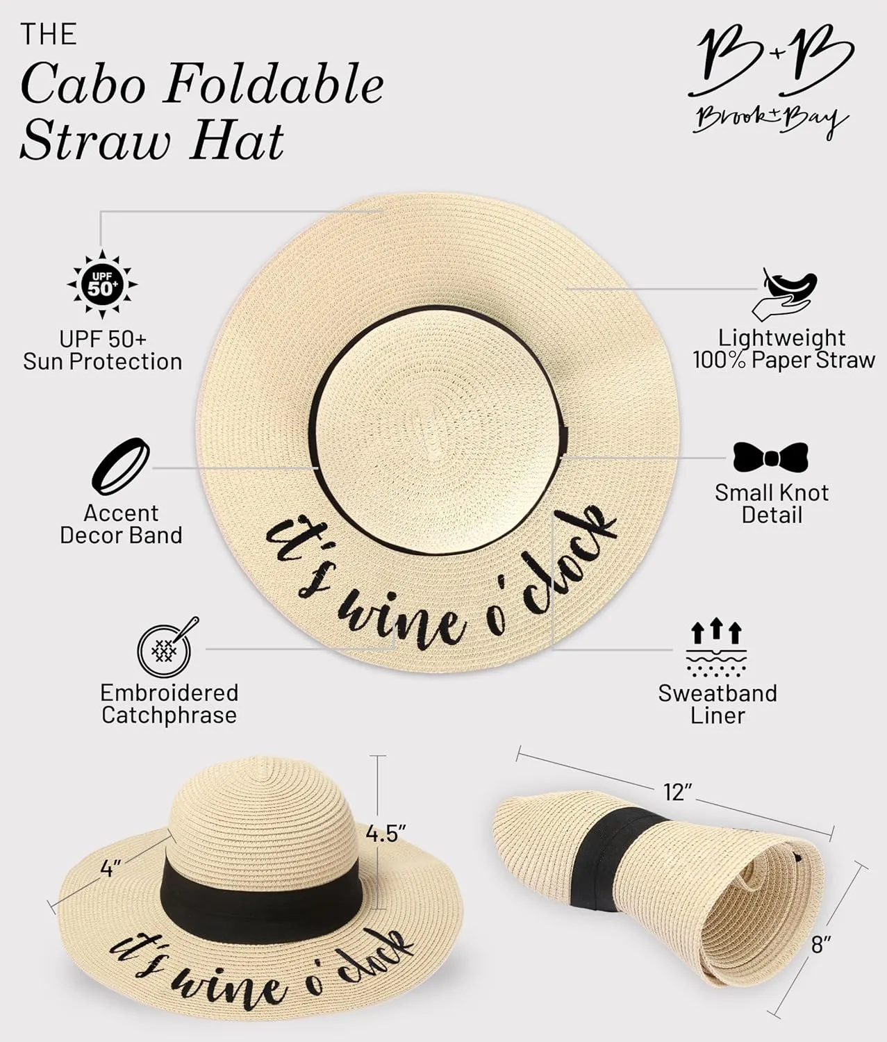 Foldable Beach Hats for Women-Floppy Sun Hats for Women,Roll up Straw Hats for Women,Summer Vacation Hats&Beach Wide Brim Hat