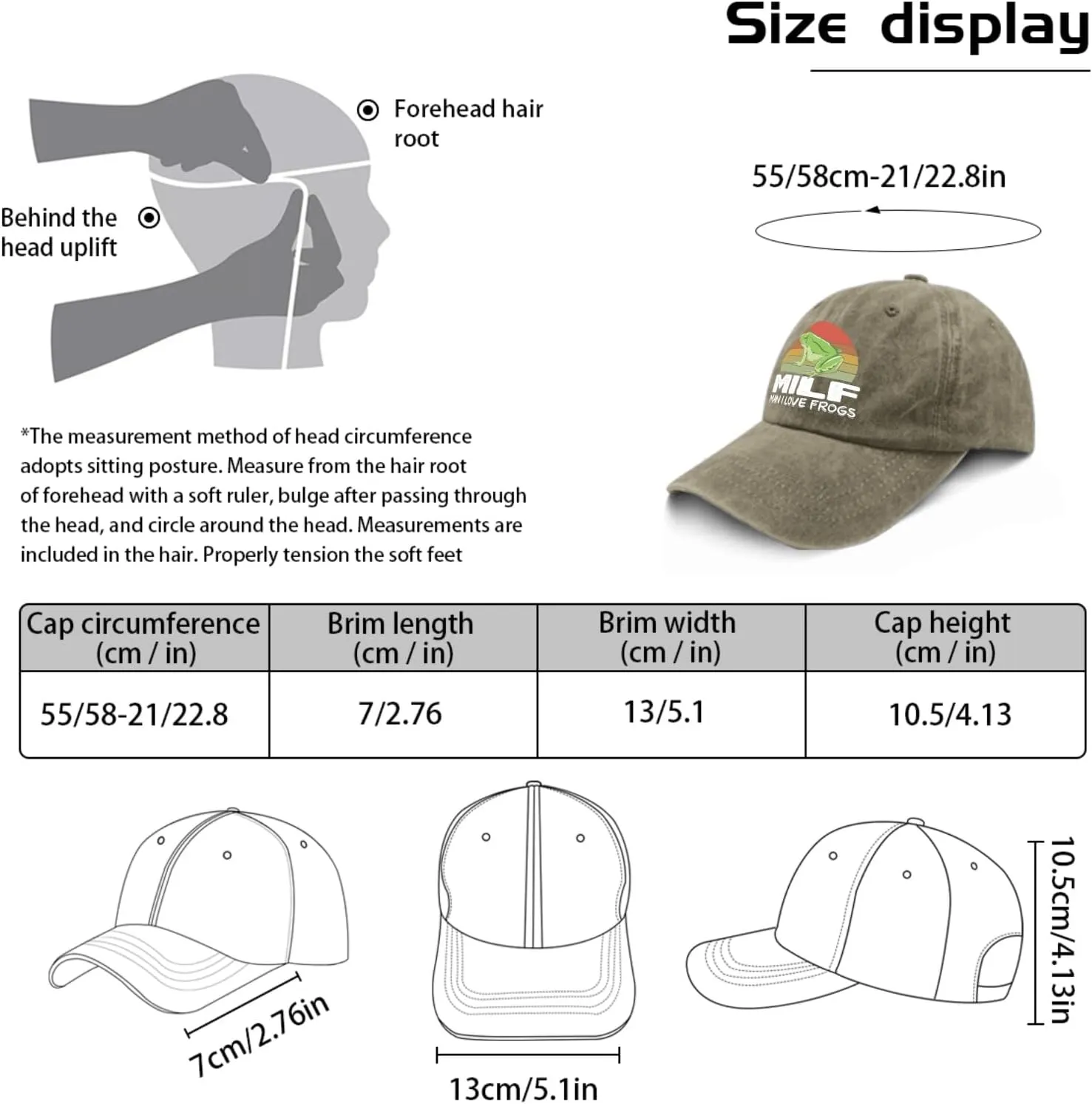 Frogs Cap 80s Hat Pigment Black Fishing Hat Gifts for Women