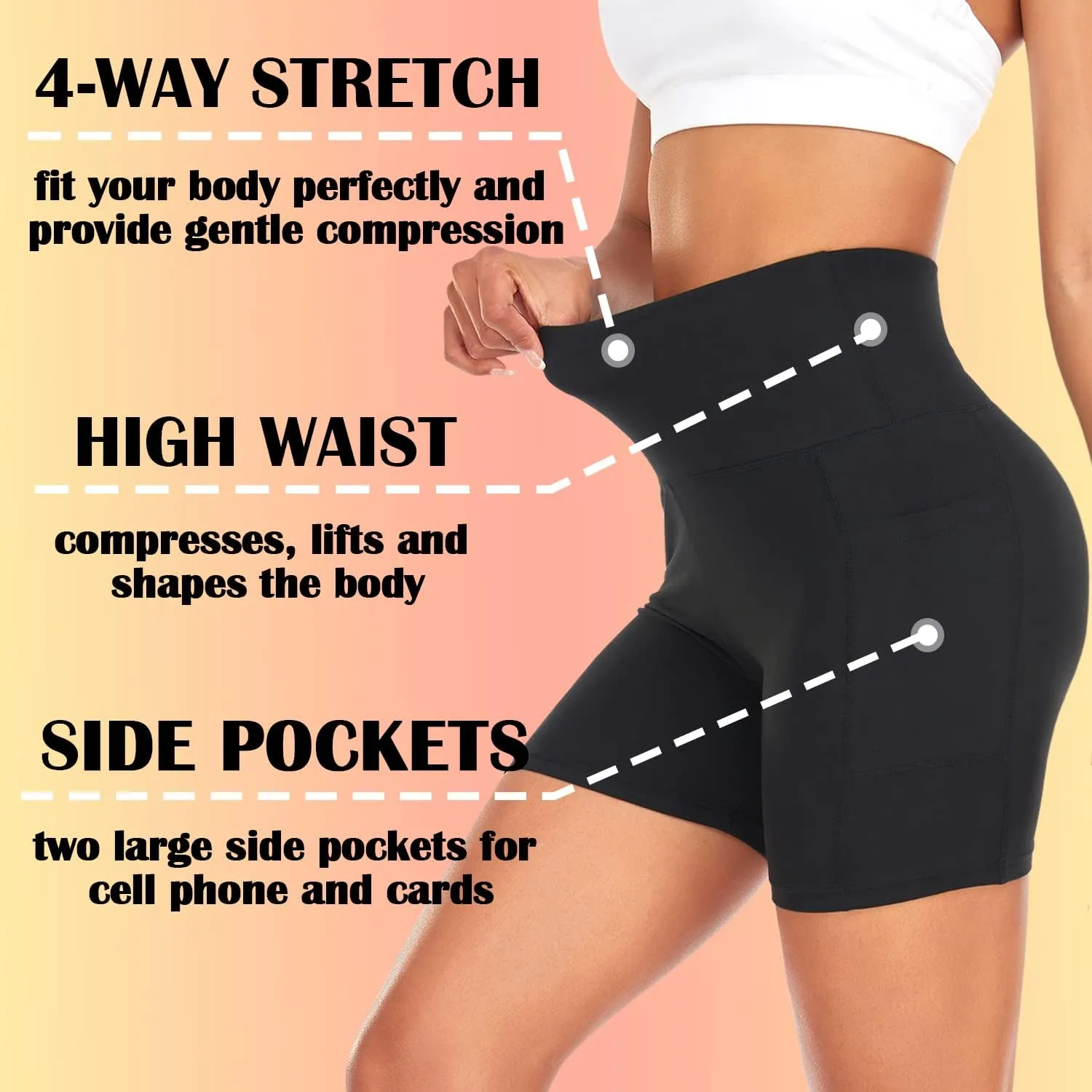 FULLSOFT 4 Pack Biker Shorts for Women with Pockets – 5" High Waisted Tummy Control Workout Yoga Running Gym Tennis Shorts