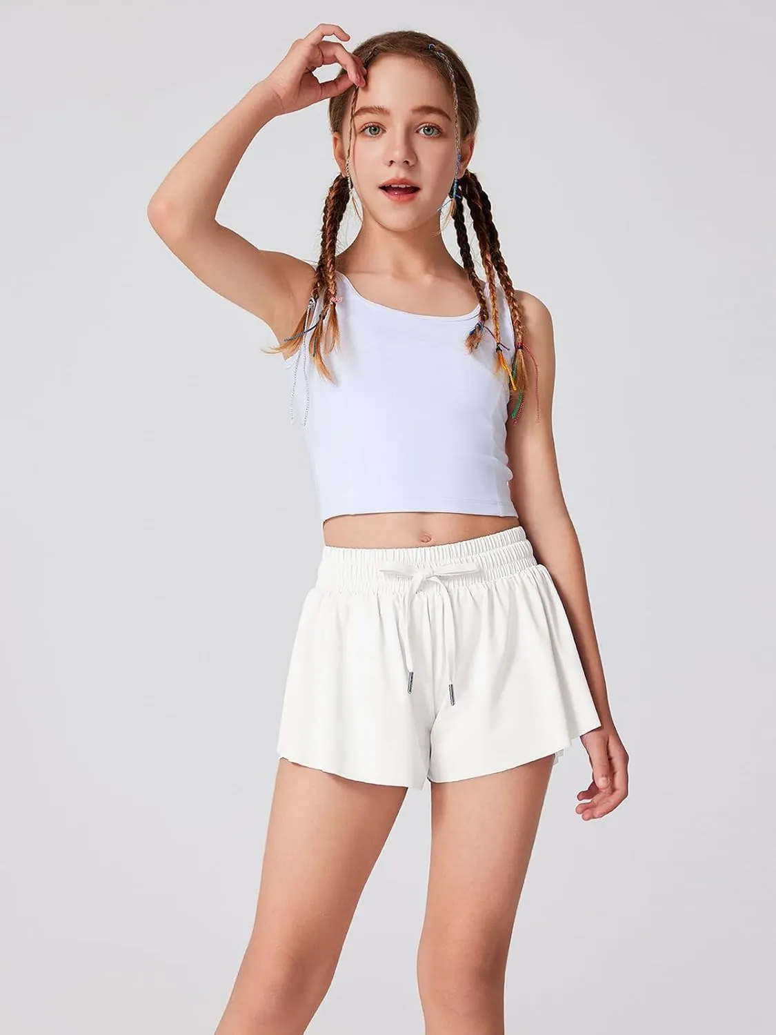 Girls Flowy Athletic Shorts Running Tennis Active Butterfly Shorts Double Layer with Pockets Quick-Drying Shorts