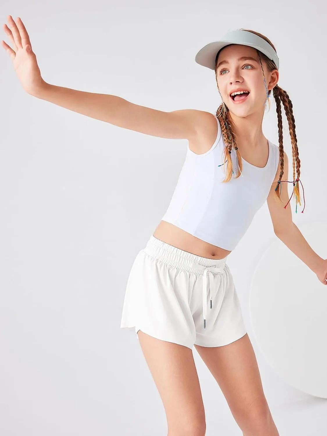Girls Flowy Athletic Shorts Running Tennis Active Butterfly Shorts Double Layer with Pockets Quick-Drying Shorts