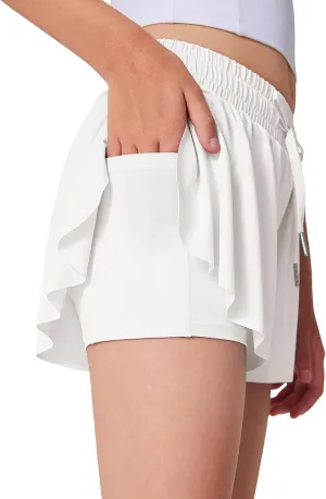 Girls Flowy Athletic Shorts Running Tennis Active Butterfly Shorts Double Layer with Pockets Quick-Drying Shorts