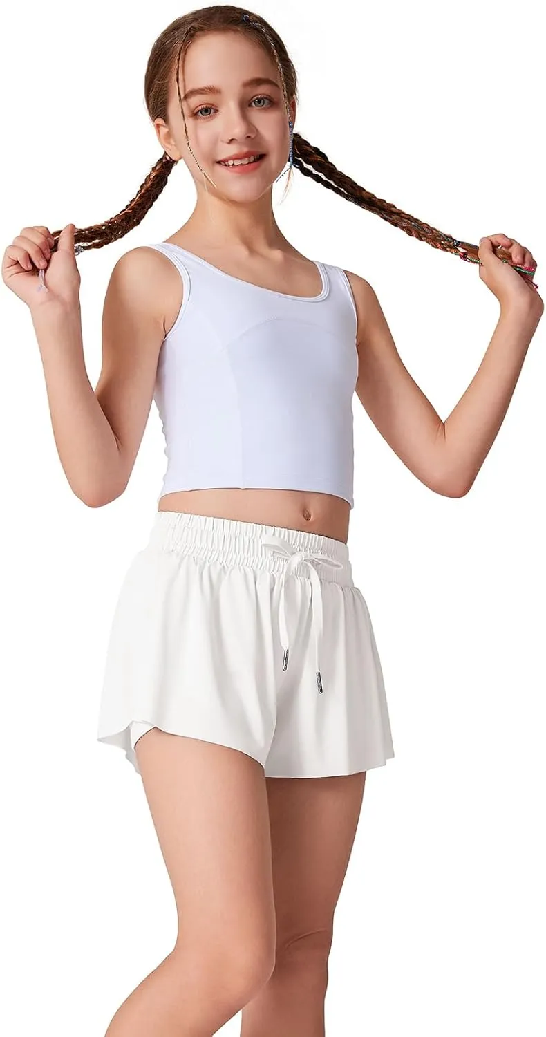 Girls Flowy Athletic Shorts Running Tennis Active Butterfly Shorts Double Layer with Pockets Quick-Drying Shorts