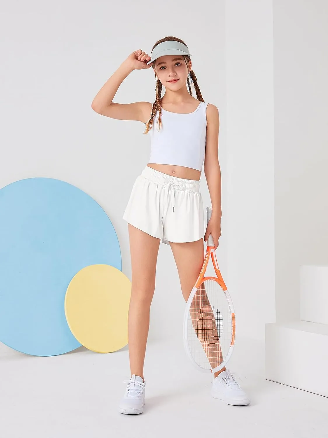 Girls Flowy Athletic Shorts Running Tennis Active Butterfly Shorts Double Layer with Pockets Quick-Drying Shorts
