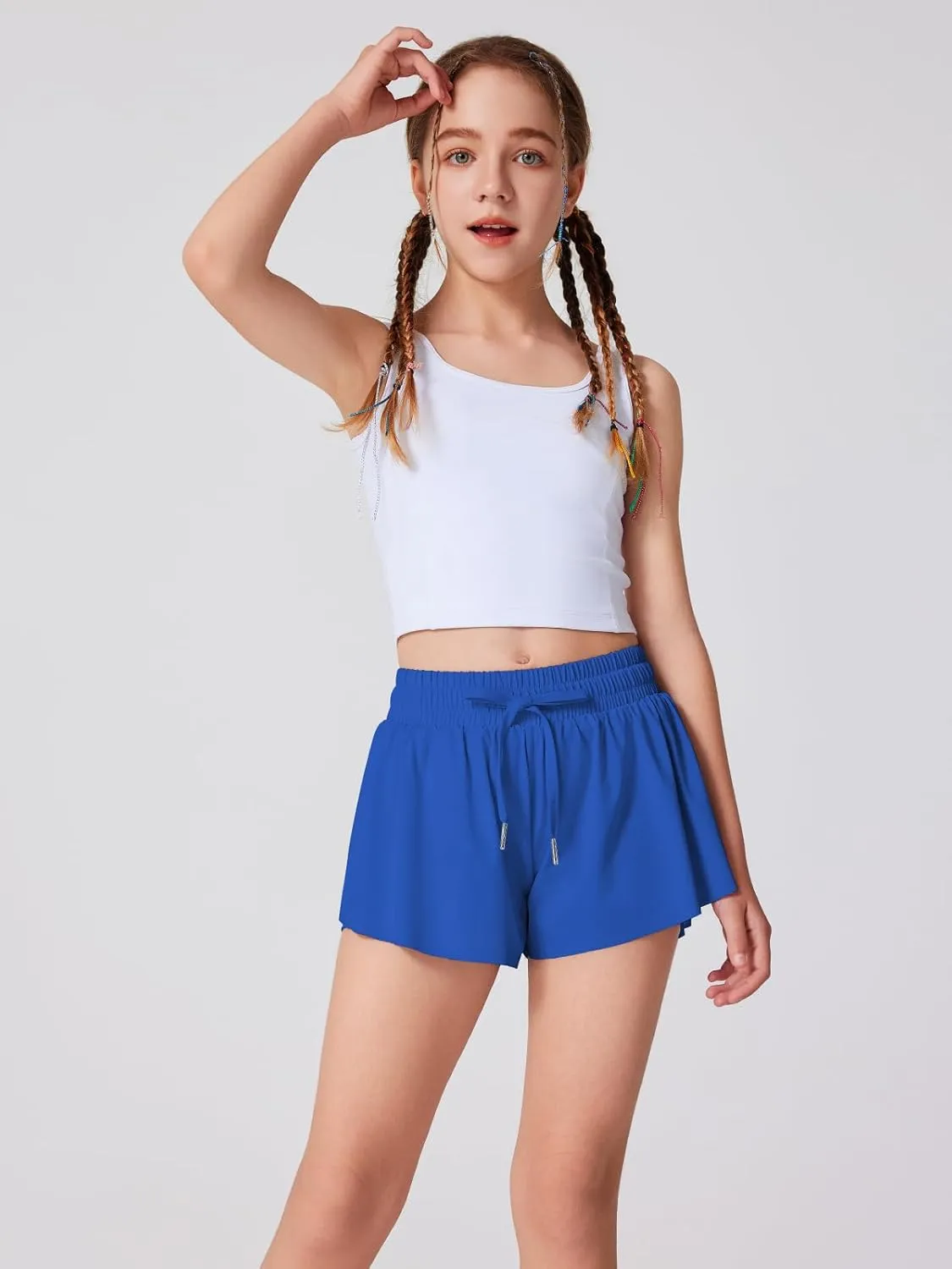 Girls Flowy Athletic Shorts Running Tennis Active Butterfly Shorts Double Layer with Pockets Quick-Drying Shorts