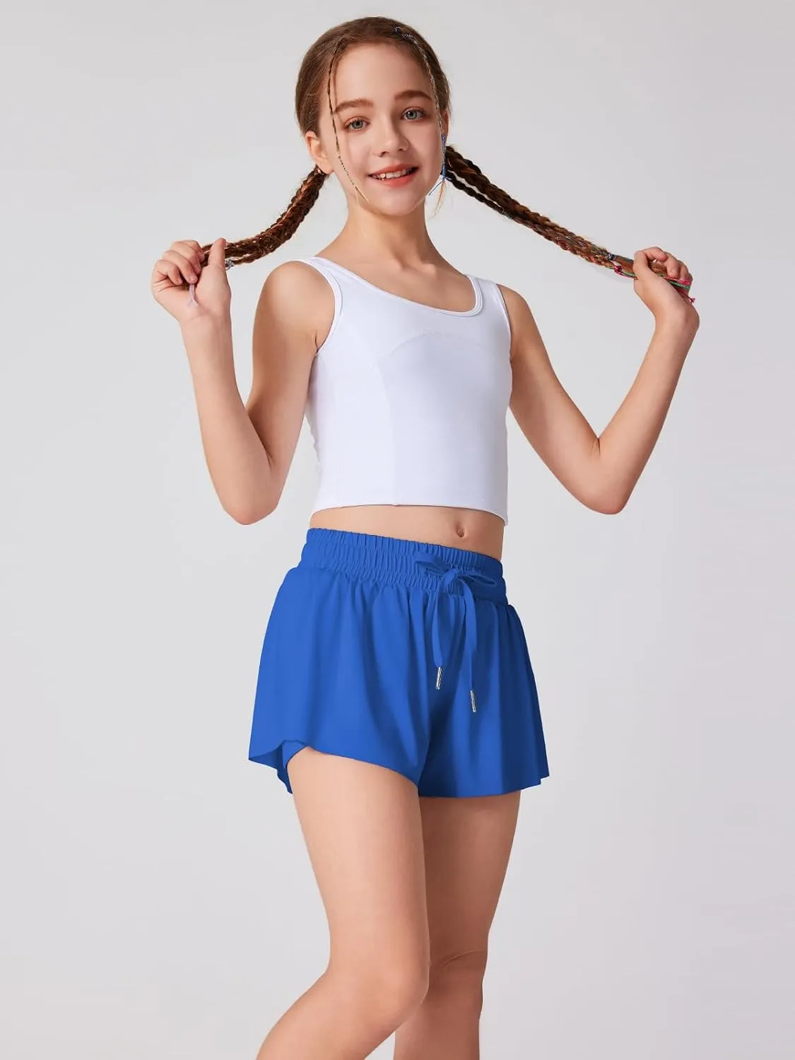 Girls Flowy Athletic Shorts Running Tennis Active Butterfly Shorts Double Layer with Pockets Quick-Drying Shorts
