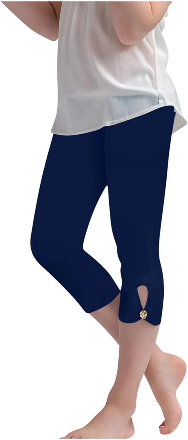 Girls Summer Capris Cropped High Waist Yoga Pants Kids Petite Comfy Stretchy Leggings Workout Compression Capri Pants