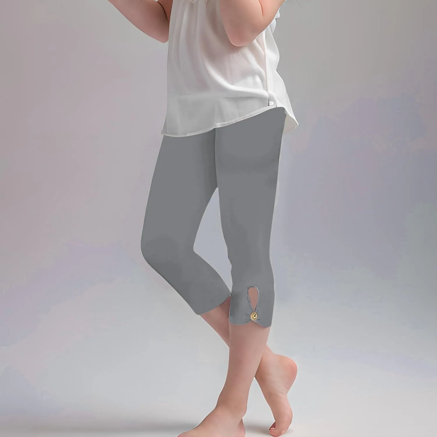 Girls Summer Capris Cropped High Waist Yoga Pants Kids Petite Comfy Stretchy Leggings Workout Compression Capri Pants