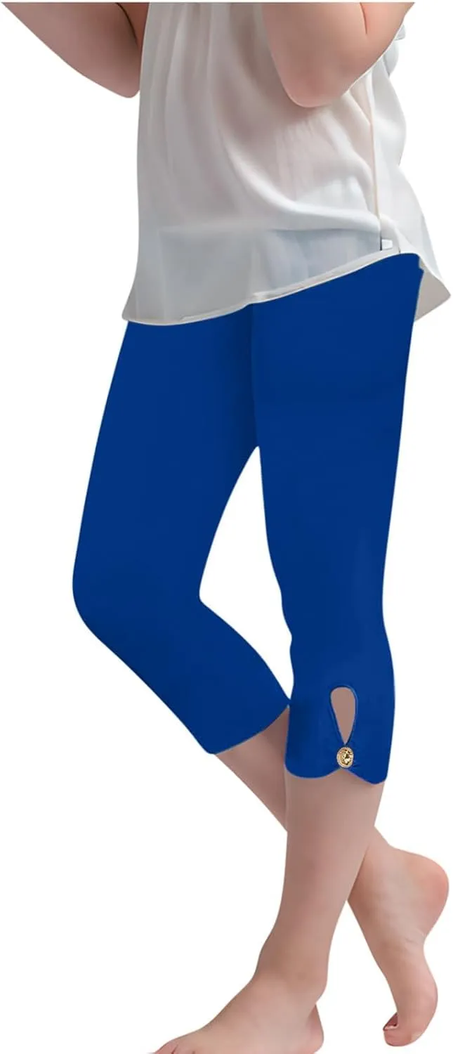 Girls Summer Capris Cropped High Waist Yoga Pants Kids Petite Comfy Stretchy Leggings Workout Compression Capri Pants