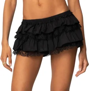 Half Lace Mini Skirts for Women Low Waist Ruffle Pleated Layered Skirts Floral Lace Short Bloomer Skirts