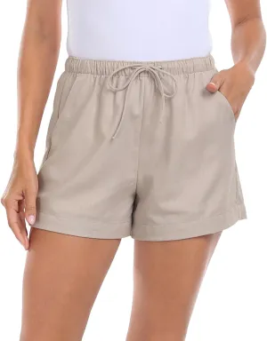 HDE Women's Linen Blend Drawstring Shorts High Waisted 4" Inseam Summer Shorts