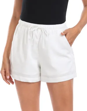 HDE Women's Linen Blend Drawstring Shorts High Waisted 4" Inseam Summer Shorts