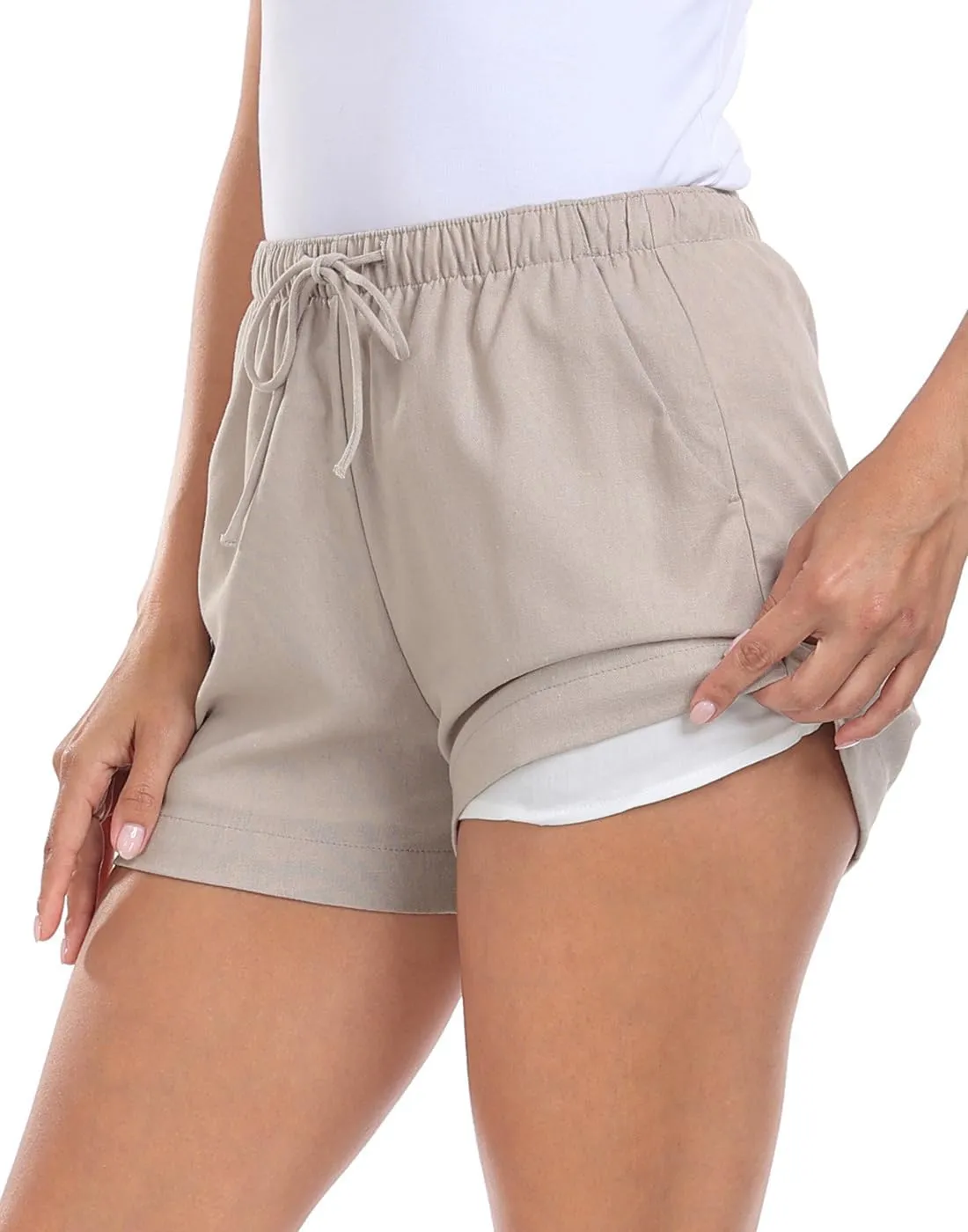 HDE Women's Linen Blend Drawstring Shorts High Waisted 4" Inseam Summer Shorts