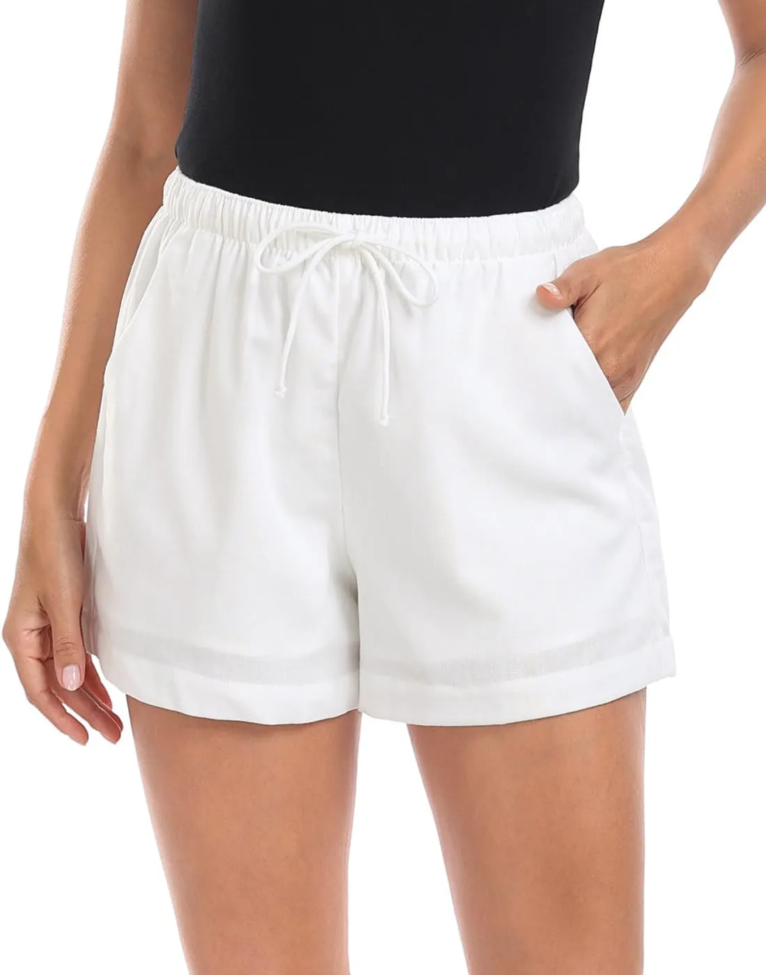 HDE Women's Linen Blend Drawstring Shorts High Waisted 4" Inseam Summer Shorts