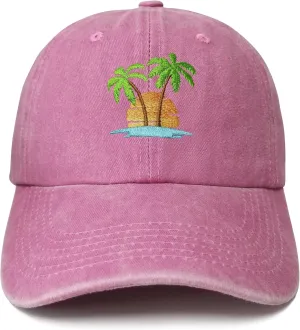 Hepandy Embroidered Palm Tree Hats for Men Women