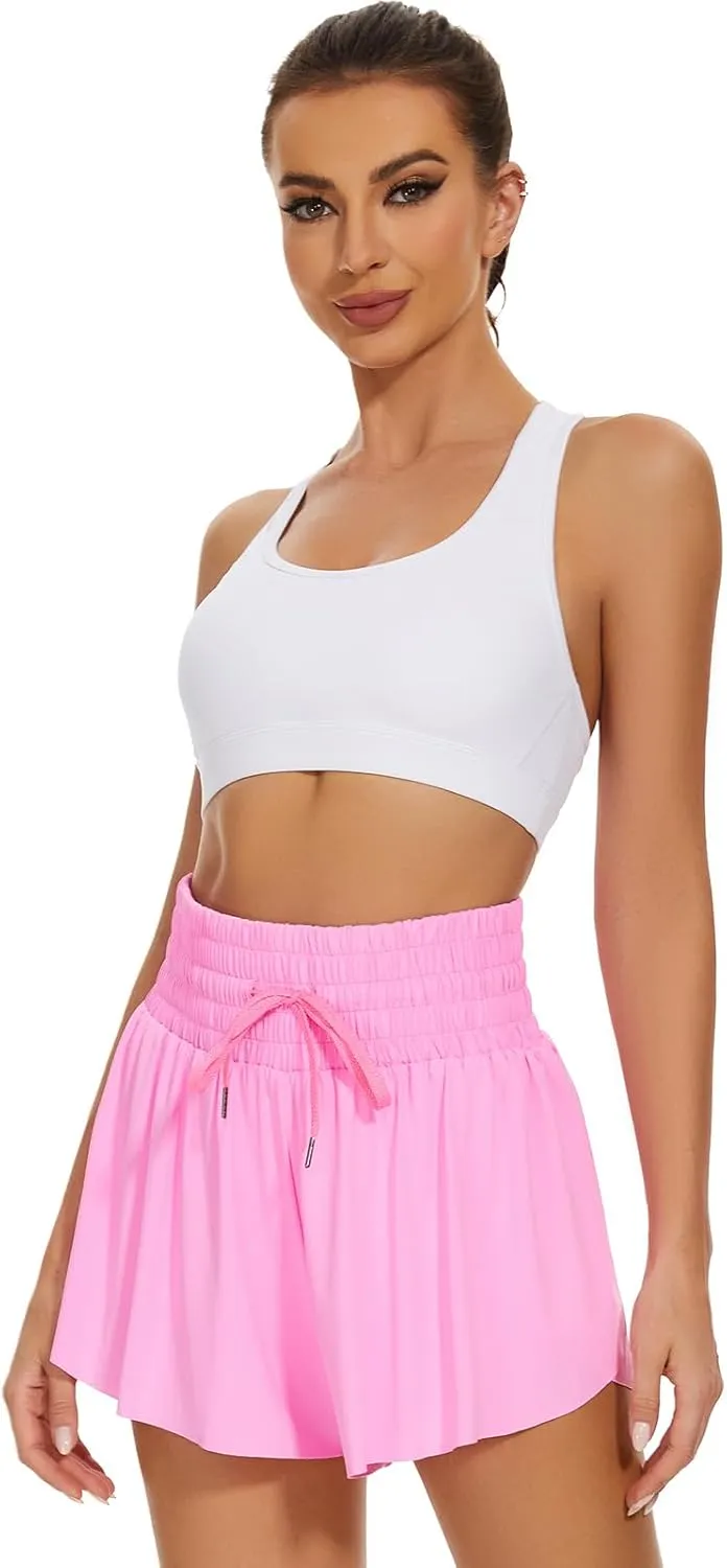 High Waist Flowy Athletic Shorts for Women Butterfly Shorts High Rise Workout Gym Shorts