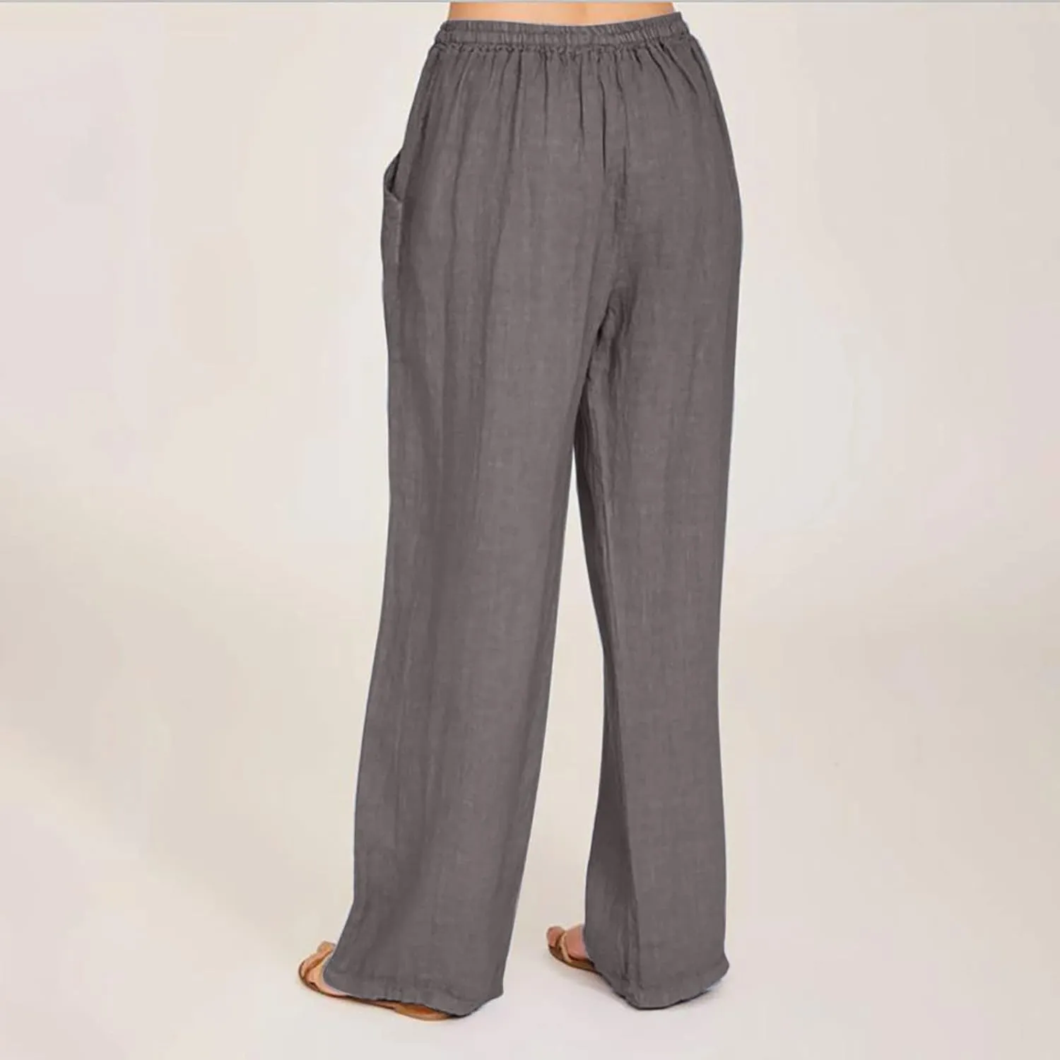 hlysgo Women's Summer Drawstring Waist Wide Leg Loose Cotton Linen Palazzo Pants 2025 Plus Size Ladies Casual Pants Trousers