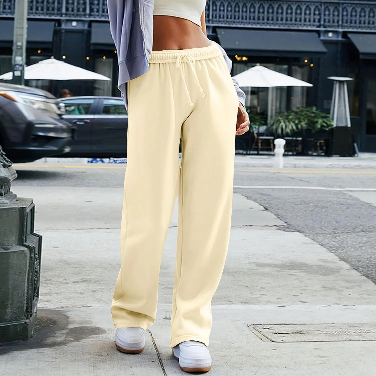 Interior Drawstring Waist Sweatpants for Women Casual Straight Leg Sweatpants Baggy Workout Pants with Pockets