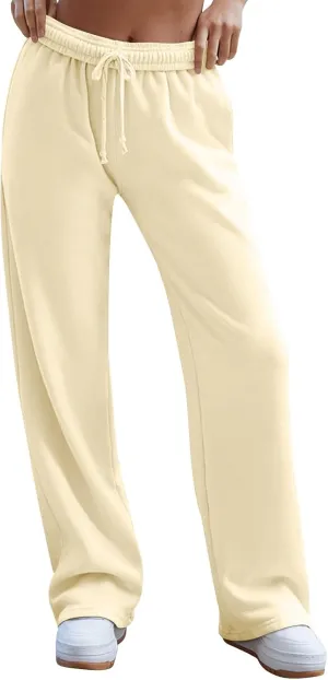 Interior Drawstring Waist Sweatpants for Women Casual Straight Leg Sweatpants Baggy Workout Pants with Pockets