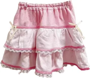 Japan Cake Mini Skirts Women Embroidery Bow Pleated Skirts