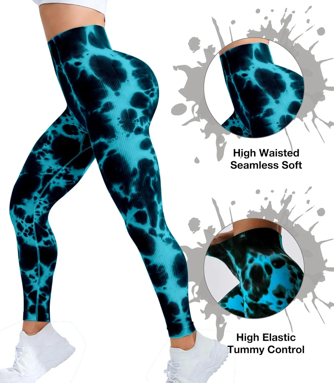 JGS1996 Tie Dye Hidden Scrunch Leggings for Women Tummy Control Butt Lifting Yoga Pants High Waist Compression Workout Tight