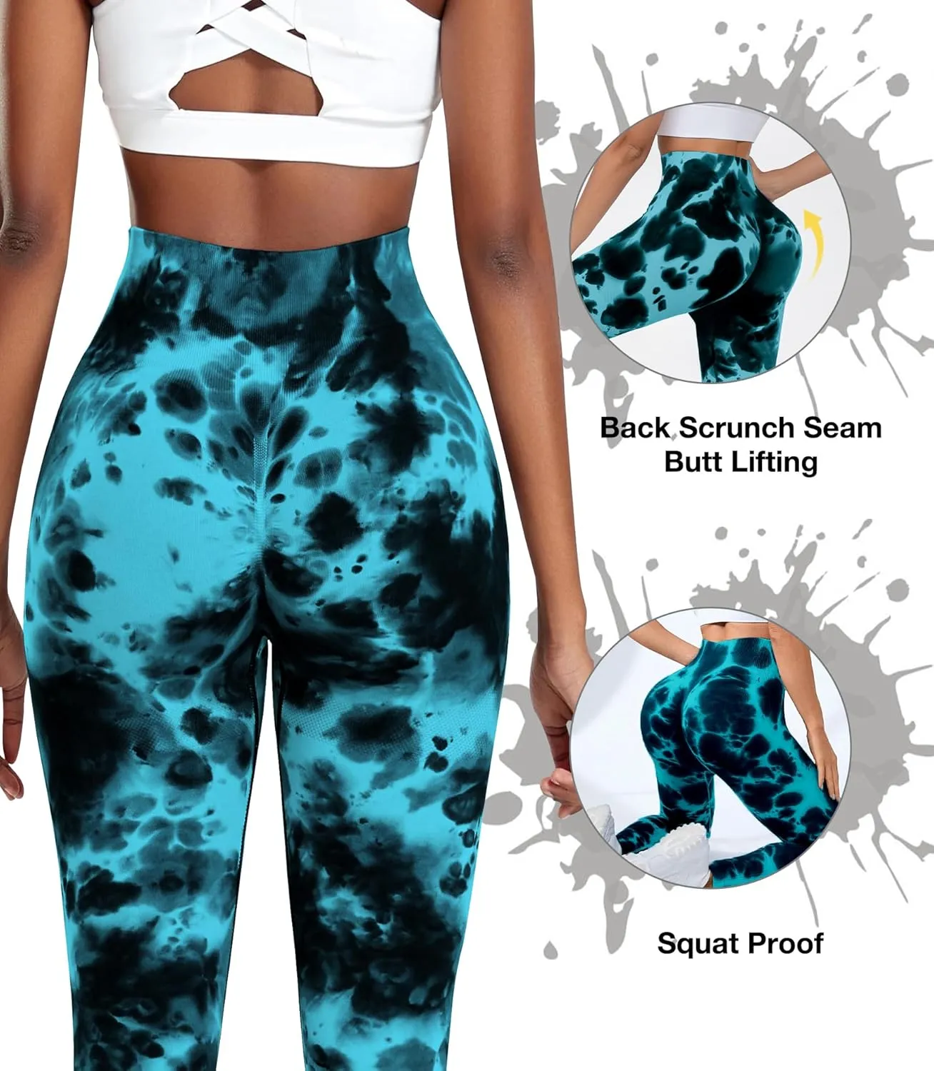 JGS1996 Tie Dye Hidden Scrunch Leggings for Women Tummy Control Butt Lifting Yoga Pants High Waist Compression Workout Tight