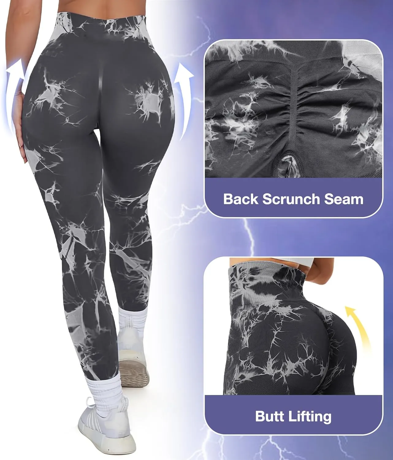 JGS1996 Tie Dye Hidden Scrunch Leggings for Women Tummy Control Butt Lifting Yoga Pants High Waist Compression Workout Tight