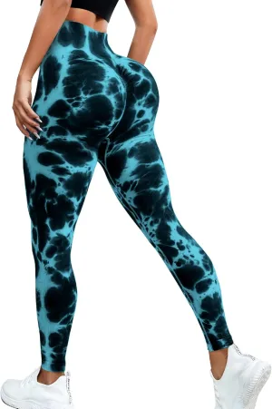 JGS1996 Tie Dye Hidden Scrunch Leggings for Women Tummy Control Butt Lifting Yoga Pants High Waist Compression Workout Tight