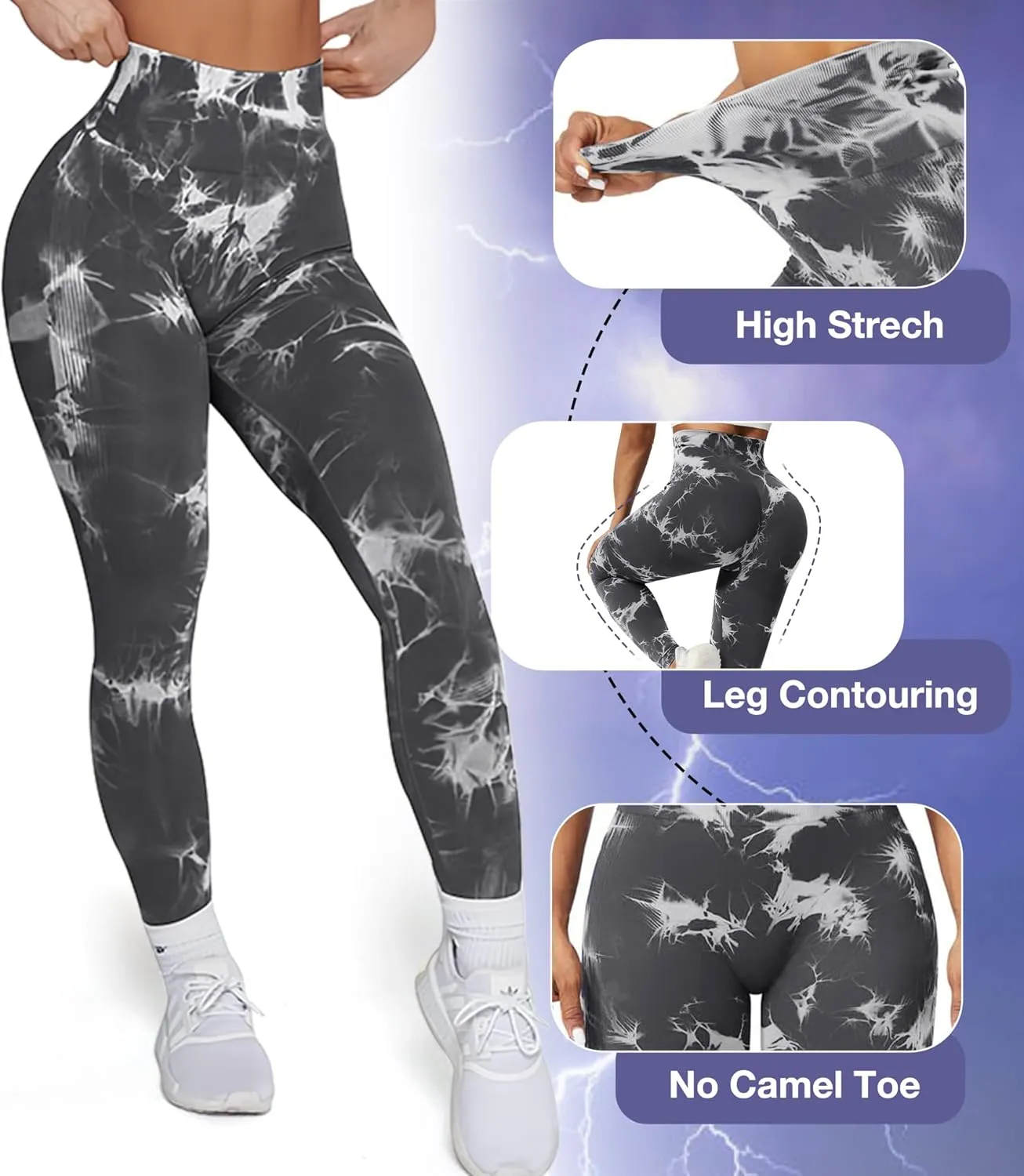 JGS1996 Tie Dye Hidden Scrunch Leggings for Women Tummy Control Butt Lifting Yoga Pants High Waist Compression Workout Tight