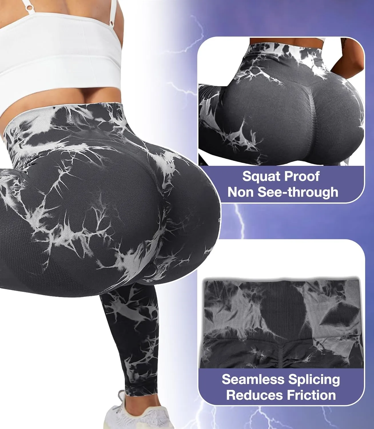 JGS1996 Tie Dye Hidden Scrunch Leggings for Women Tummy Control Butt Lifting Yoga Pants High Waist Compression Workout Tight