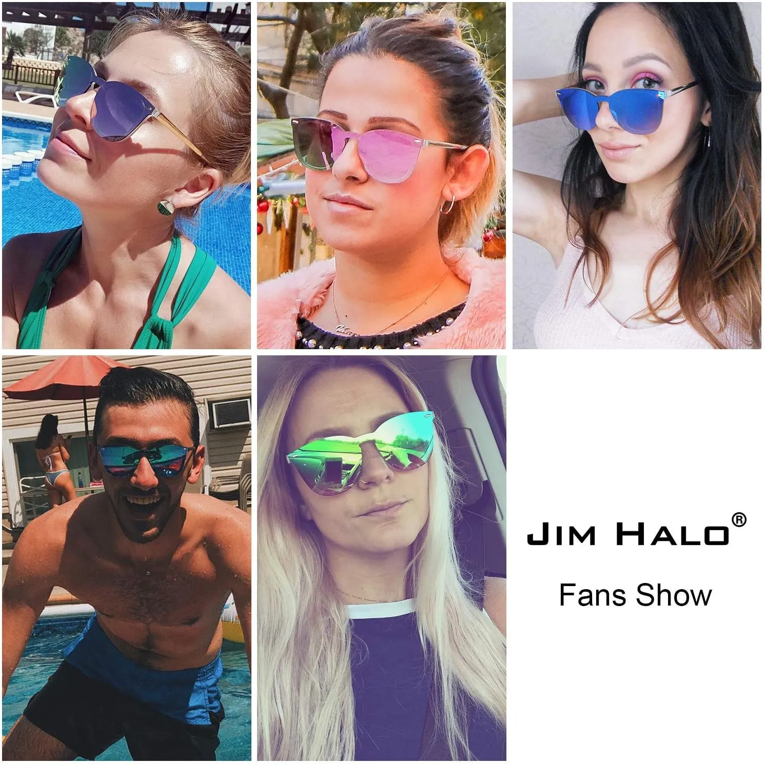 JIM HALO Trendy Rimless Mirrored Sunglasses Reflective Sun Glasses for Women Men