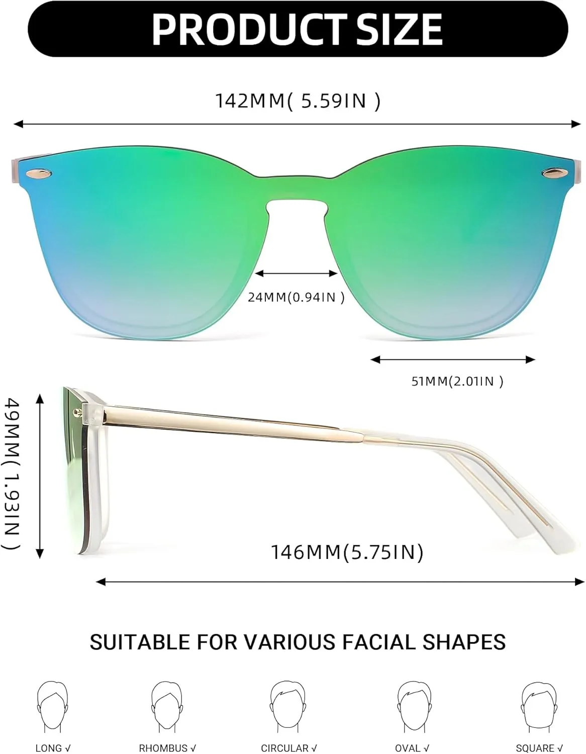 JIM HALO Trendy Rimless Mirrored Sunglasses Reflective Sun Glasses for Women Men