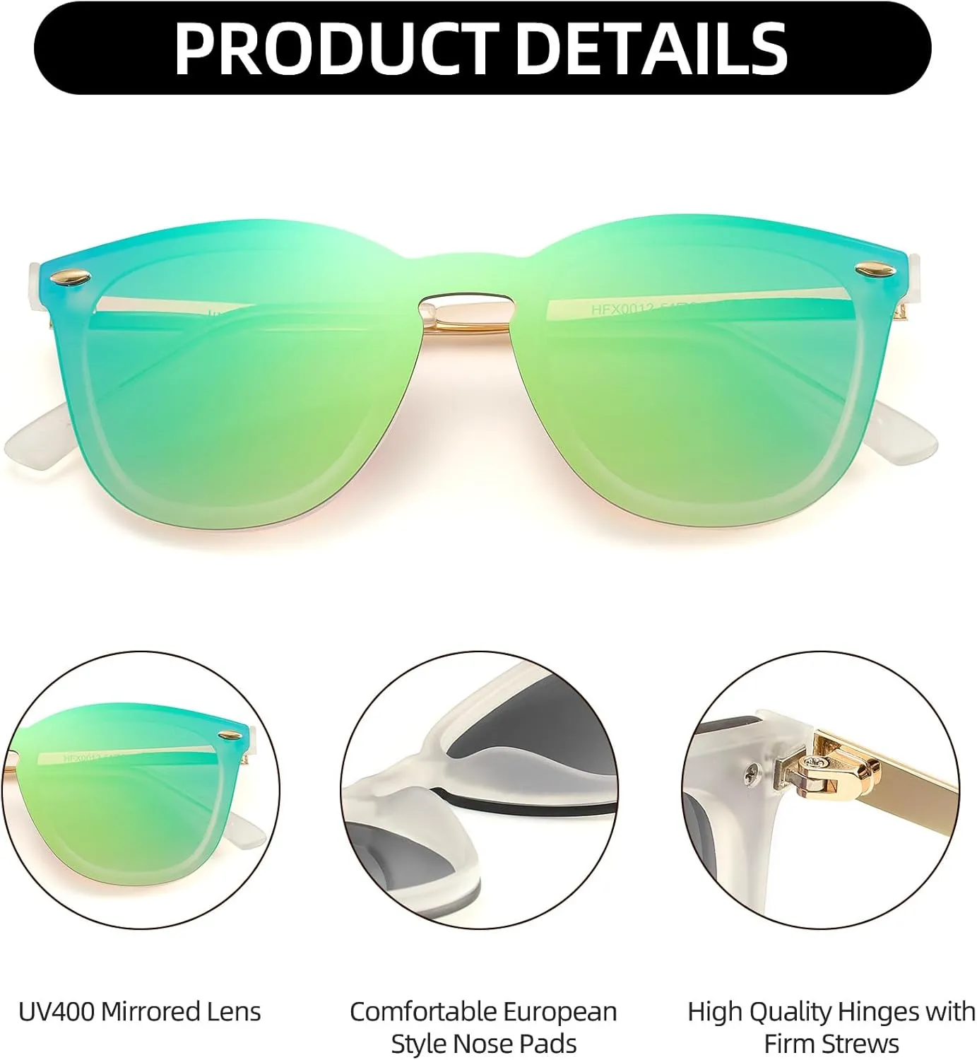 JIM HALO Trendy Rimless Mirrored Sunglasses Reflective Sun Glasses for Women Men