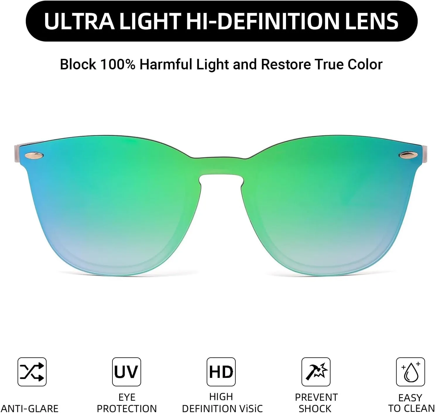 JIM HALO Trendy Rimless Mirrored Sunglasses Reflective Sun Glasses for Women Men