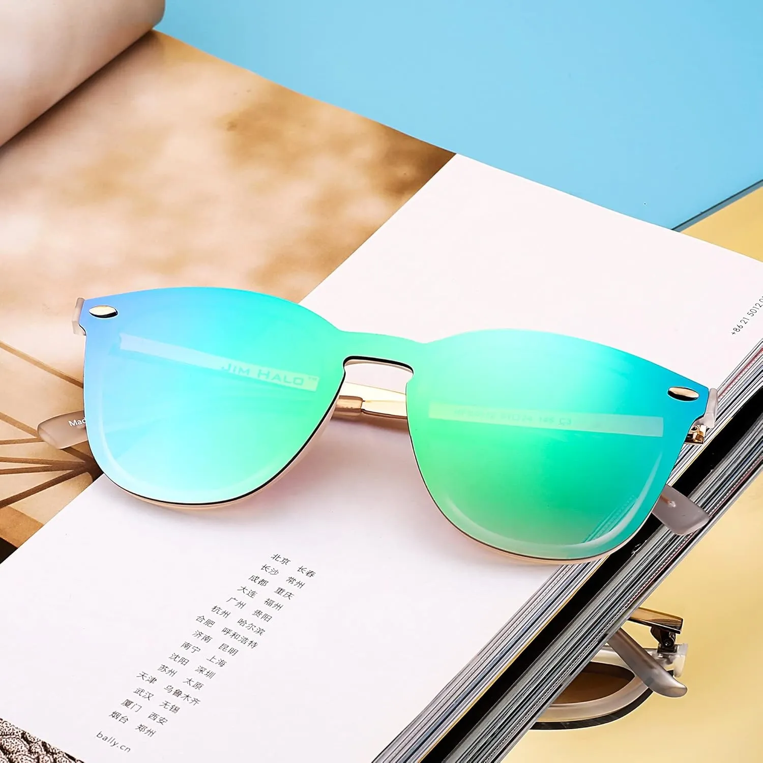 JIM HALO Trendy Rimless Mirrored Sunglasses Reflective Sun Glasses for Women Men