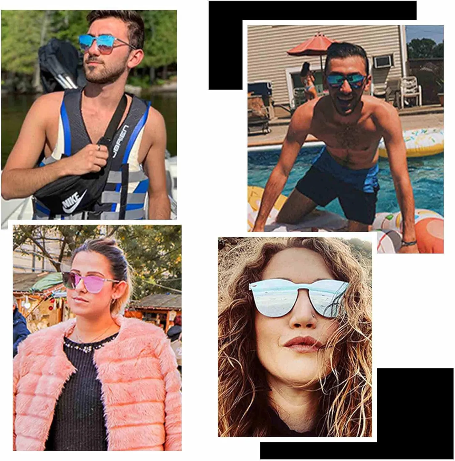 JIM HALO Trendy Rimless Mirrored Sunglasses Reflective Sun Glasses for Women Men