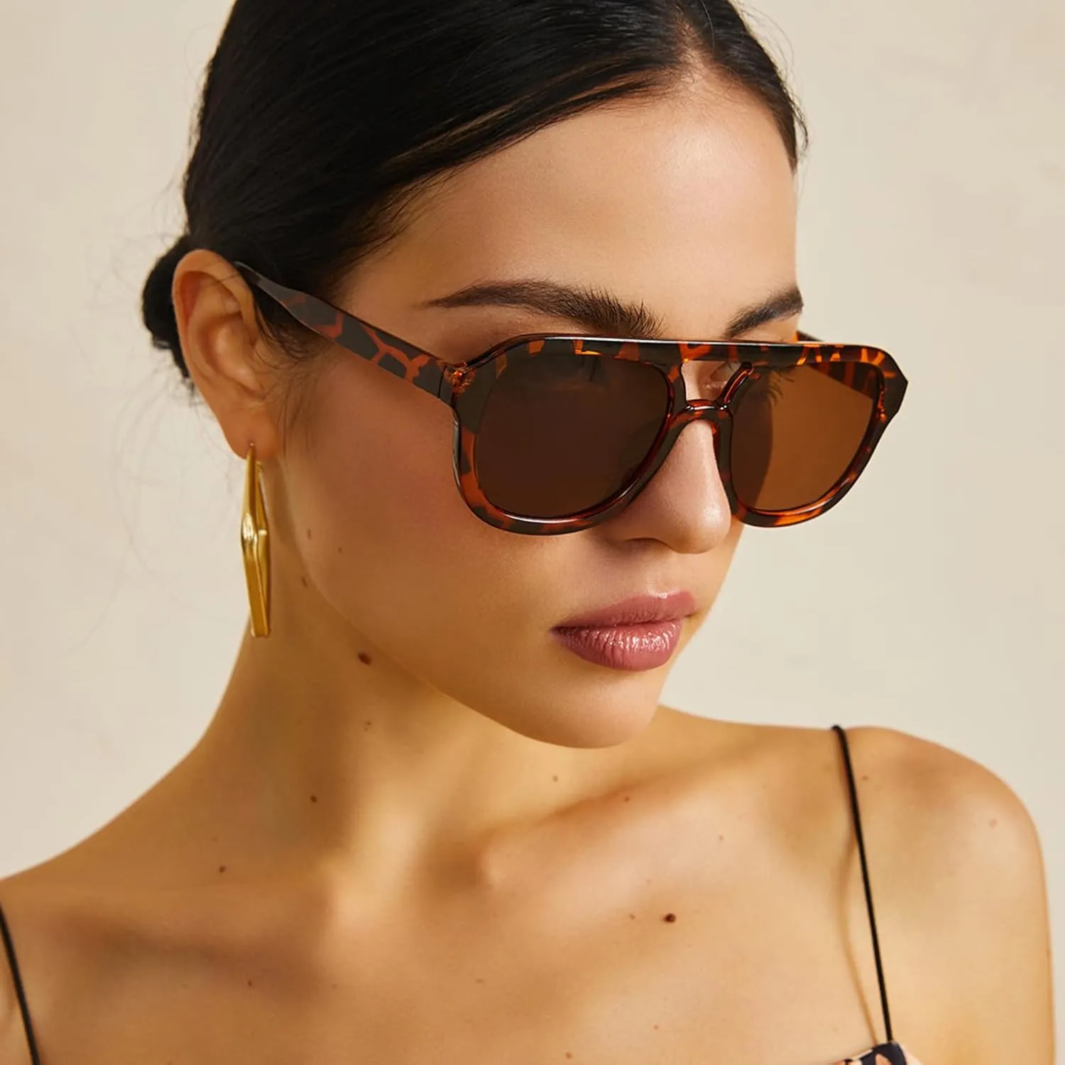 JUDOO Retro 70s Square Flat Aviator Sunglasses for Women Men Trendy Rectangle Double Bridge Geometric Sun Glasses Shades