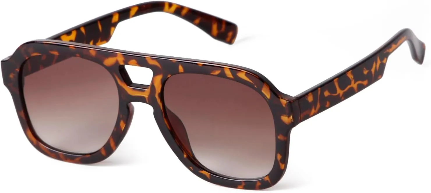 JUDOO Retro 70s Square Flat Aviator Sunglasses for Women Men Trendy Rectangle Double Bridge Geometric Sun Glasses Shades
