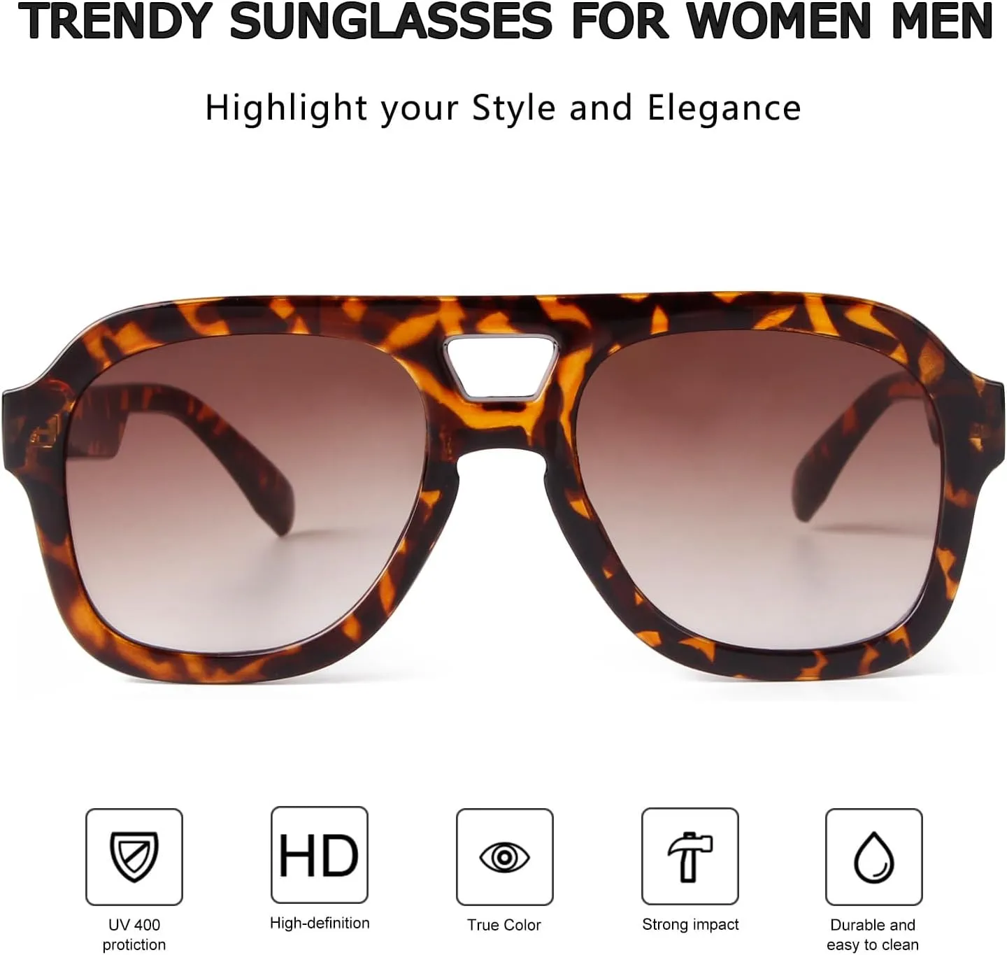 JUDOO Retro 70s Square Flat Aviator Sunglasses for Women Men Trendy Rectangle Double Bridge Geometric Sun Glasses Shades