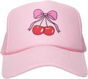 KATYDID Cherry Bow Foam Trucker Hat - Adjustable Trucker Hat with Mesh Netting - Fully Embroidered Trucker Hat for Women
