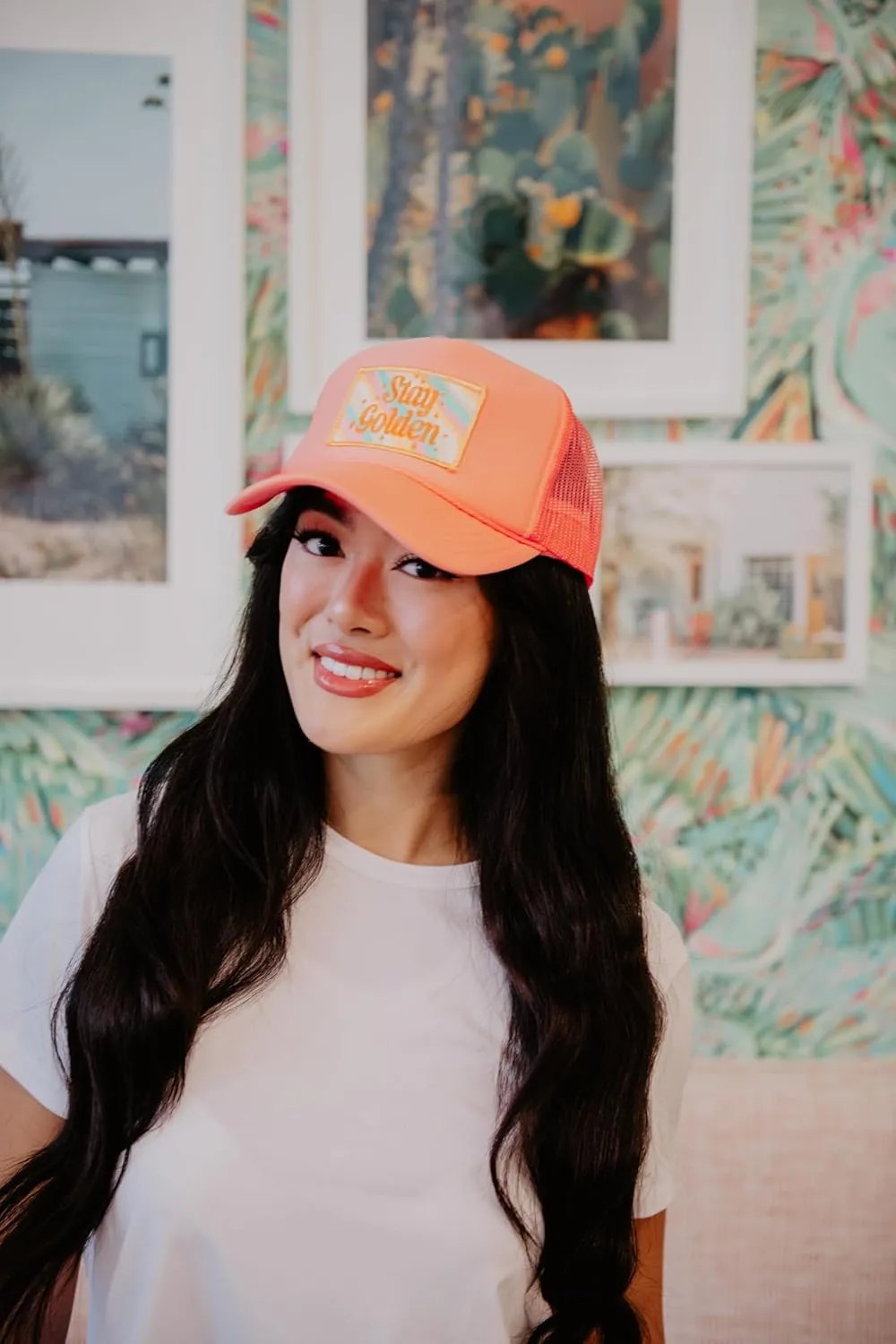 KATYDID Stay Golden Foam Trucker Hat - Adjustable Trucker Hat with Mesh Netting - Fully Embroidered Trucker Hat for Women