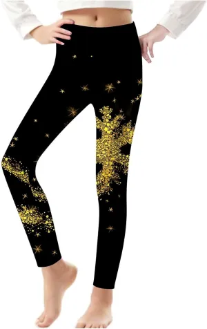Kids Purple Galaxy Print Leggings Stretchy Comfortable Activewear for Girls Elastic Waistband