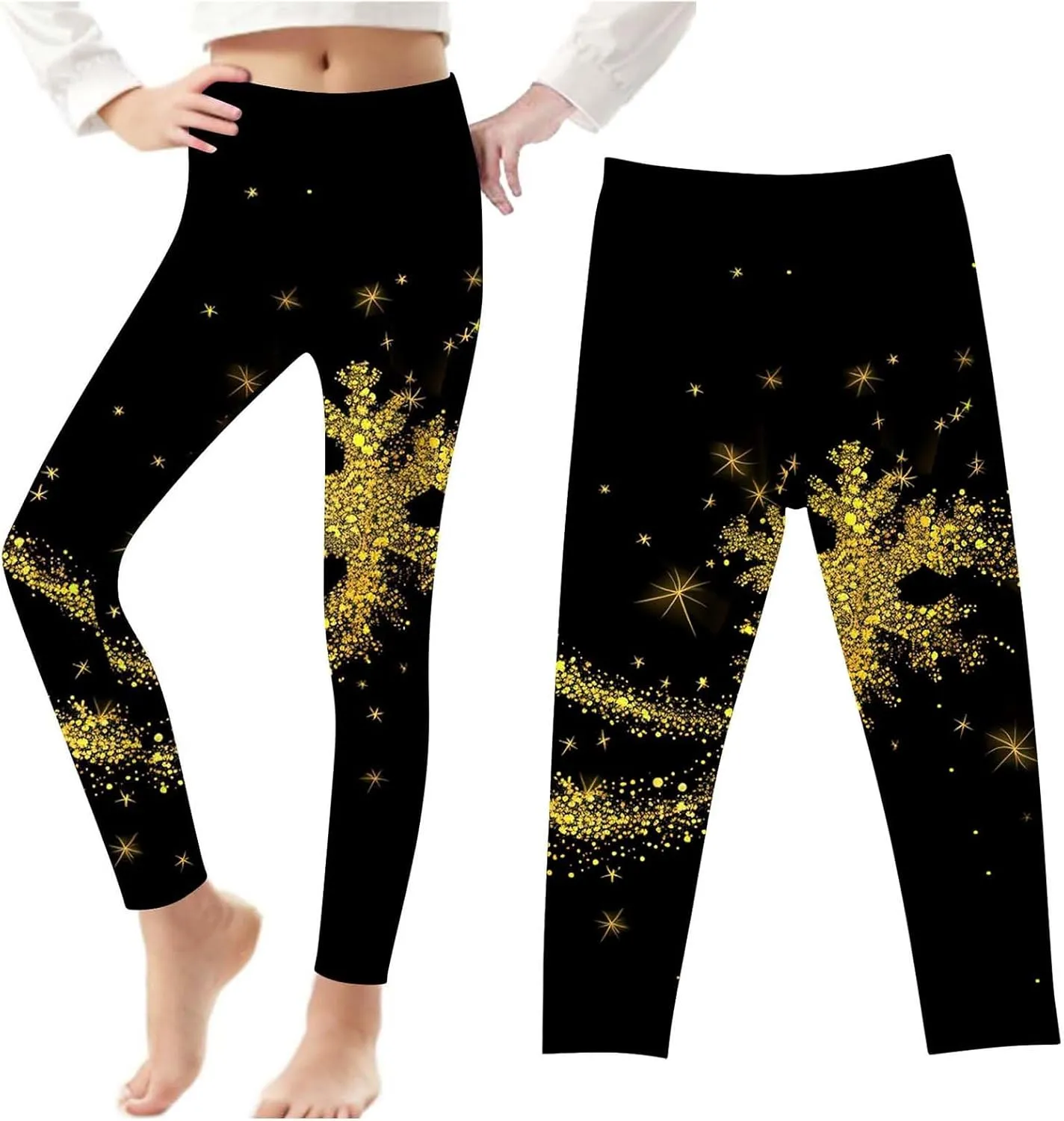 Kids Purple Galaxy Print Leggings Stretchy Comfortable Activewear for Girls Elastic Waistband