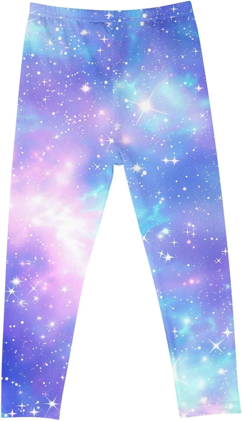 Kids Purple Galaxy Print Leggings Stretchy Comfortable Activewear for Girls Elastic Waistband