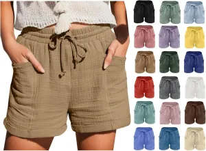 Linen Shorts for Women High Waisted Wide Leg Drawstring Casual Summer Beach Shorts Plus Size Cute Flowy Lounge Shorts