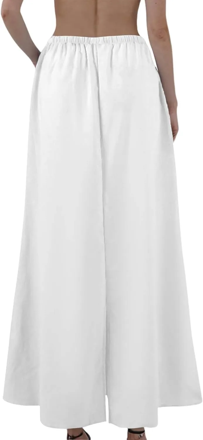Linen Wrap Maxi Skirts for Women Trendy Summer Boho Long Low Rise Cotton Floor Length Skirt with Side Pockets
