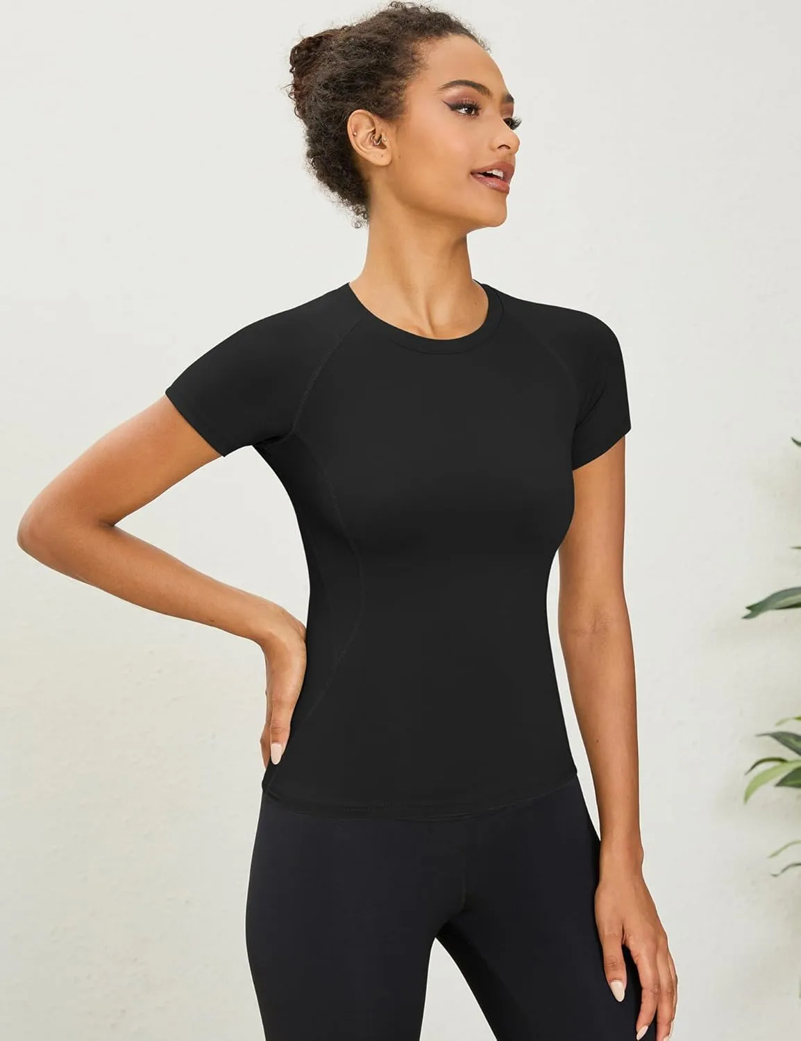LOMON Womens Workout Tops Short Sleeve Raglan Athletic Shirts Yoga Gym Crewneck Quick Dry Tshirts